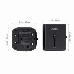 اوكي محول سفر عالمي مزود بمنافذ USB C وUSB A، فيوز مدمج، مؤشر طاقة LED، تصميم قابس قابل للعكس Aukey Universal Travel Adapter With USB C and USB A Ports, Built In Fuse, LED Power Indicator, Reversible Plug Design
