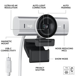 كاميرا Logitech MX Brio ويب بدقة 4K Ultra HD للاجتماعات والبث مع مايكروفونات مزدوجة Logitech MX Brio Ultra HD 4K Collaboration and Streaming Webcam