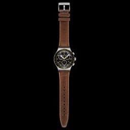 ساعة لكلا الجنسين كرونوغراف 43 ملم بسوار جلد بني Swatch Canyon Chaser Chronograph Watch 43 mm Brown Leather Strap