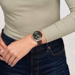 ساعة لكلا الجنسين كرونوغراف 43 ملم بسوار جلد بني Swatch Canyon Chaser Chronograph Watch 43 mm Brown Leather Strap