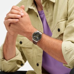 ساعة لكلا الجنسين كرونوغراف 43 ملم بسوار جلد بني Swatch Canyon Chaser Chronograph Watch 43 mm Brown Leather Strap