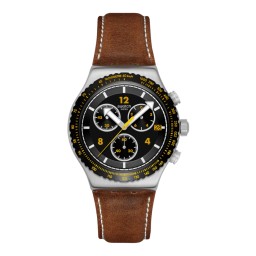 ساعة لكلا الجنسين كرونوغراف 43 ملم بسوار جلد بني Swatch Canyon Chaser Chronograph Watch 43 mm Brown Leather Strap