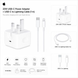 شاحن آبل USB-C بقدرة 20 واط مع كيبل لايتنينغ – 1 متر Apple 20W USB-C Power Adapter + USB-C to Lightning Cable (Set)