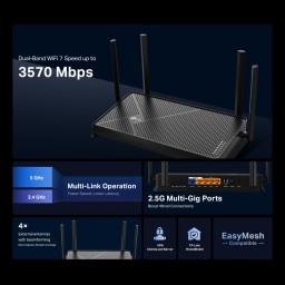 راوتر TP-Link Archer BE3600 بتقنية Wi-Fi 7 TP-Link Archer BE3600 Dual-Band Wi-Fi 7 Router