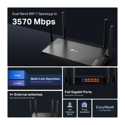 راوتر TP-Link Archer BE220 BE3600 بتقنية Wi-Fi 7 TP-Link Archer BE220 BE3600 Dual-Band Wi-Fi 7 Router