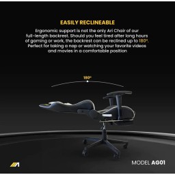 كرسي ألعاب ايه جي زيرو ون - اسود و اصفر + شريط إضاءة LED من AG RYUK بطول 5 أمتار (هدية) Gaming Chair AG01 - Black & Yellow + AG RYUK LED Strip Light 5M (Gift)