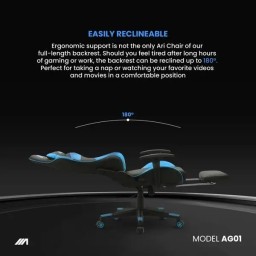 كرسي ألعاب ايه جي زيرو ون اسود و ازرق سماوي + شريط إضاءة LED من AG RYUK بطول 5 أمتار (هدية) Gaming Chair AG01 Black & Skyblue + AG RYUK LED Strip Light 5M (Gift)