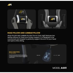 كرسي ألعاب ايه جي زيرو ون - اسود و ابيض + شريط إضاءة LED من AG RYUK بطول 5 أمتار (هدية) Gaming Chair AG01 - Black & White + AG RYUK LED Strip Light 5M (Gift)