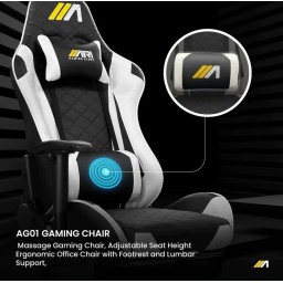 كرسي ألعاب ايه جي زيرو ون - اسود و ابيض + شريط إضاءة LED من AG RYUK بطول 5 أمتار (هدية) Gaming Chair AG01 - Black & White + AG RYUK LED Strip Light 5M (Gift)