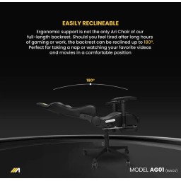 كرسي ألعاب ايه جي زيرو ون - اسود + شريط إضاءة LED من AG RYUK بطول 5 أمتار (هدية) Gaming Chair AG01 - Black + AG RYUK LED Strip Light 5M (Gift)