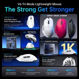 ماوس الألعاب ATTACK SHARK V6 فائق الخفة ثلاثي الأوضاع ATTACK SHARK V6 Ultra-Light Tri-Mode Gaming Mouse
