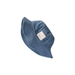 قبعة فيدورا موسلين عضوية للأطفال 2-8 سنوات - أزرق نيلي Organic Muslin Fedora Hat for Kids 2-8 Years - Indigo Blue