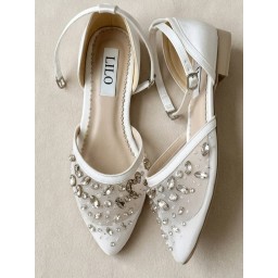 حذاء زفاف للعروسات إلينا من ليلو بدبان طبي - فلات LILO Elina Crystal Bridal Flats - Comfort Insole