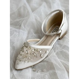 حذاء زفاف للعروسات إلينا من ليلو بدبان طبي - فلات LILO Elina Crystal Bridal Flats - Comfort Insole