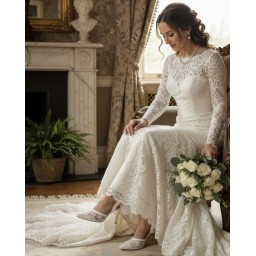 حذاء زفاف خشادو من ليلو بالدانتيل الفرنسي والدبان الطبي - كعب 10 سم LILO Hasadu French Lace Bridal Shoes - 10 cm