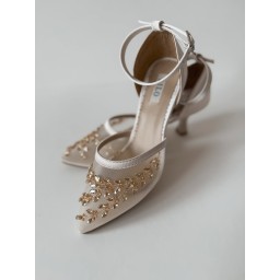 حذاء زفاف ومناسبات أمبر من ليلو بدبان طبي - تطريز ذهبي LILO Amber Wedding Heels - Off White