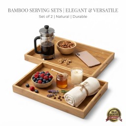 طقم صواني تقديم من الخيزران الطبيعي – قطعتين بمقاسين  فاخرة Natural bamboo serving tray set – 2 pieces in two luxurious sizes