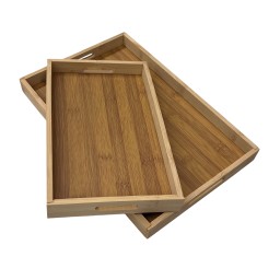 طقم صواني تقديم من الخيزران الطبيعي – قطعتين بمقاسين  فاخرة Natural bamboo serving tray set – 2 pieces in two luxurious sizes