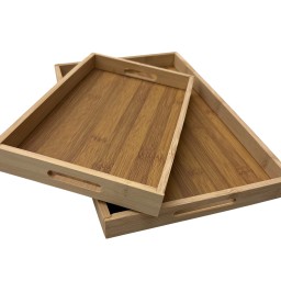 طقم صواني تقديم من الخيزران الطبيعي – قطعتين بمقاسين  فاخرة Natural bamboo serving tray set – 2 pieces in two luxurious sizes