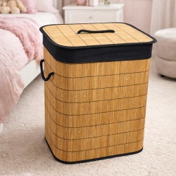 سلة غسيل ملابس مربع خشب اصلي Square laundry basket made of genuine wood