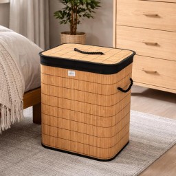 سلة غسيل ملابس مربع خشب اصلي Square laundry basket made of genuine wood