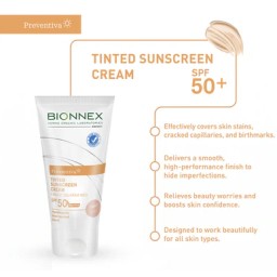 بايونكس برفنتيفا واقي شمس spf50+ مع كريم اساس فاتح 50 مل Bionnex Preventiva Sunscreen Cream SPF+50 Tinted  50ml
