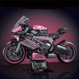 مجسم دراجة نارية رياضية من الليغو بتصميم ميكانيكي – اللون الوردي Mechanical Sport Motorcycle Building Blocks Pink