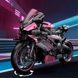 مجسم دراجة نارية رياضية من الليغو بتصميم ميكانيكي – اللون الوردي Mechanical Sport Motorcycle Building Blocks Pink