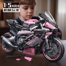 مجسم دراجة نارية رياضية من الليغو بتصميم ميكانيكي – اللون الوردي Mechanical Sport Motorcycle Building Blocks Pink