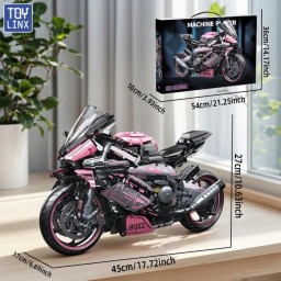 مجسم دراجة نارية رياضية من الليغو بتصميم ميكانيكي – اللون الوردي Mechanical Sport Motorcycle Building Blocks Pink