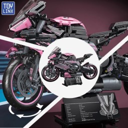 مجسم دراجة نارية رياضية من الليغو بتصميم ميكانيكي – اللون الوردي Mechanical Sport Motorcycle Building Blocks Pink