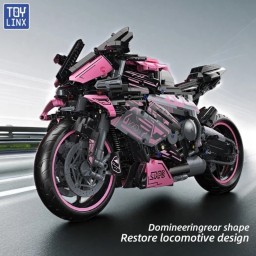 مجسم دراجة نارية رياضية من الليغو بتصميم ميكانيكي – اللون الوردي Mechanical Sport Motorcycle Building Blocks Pink