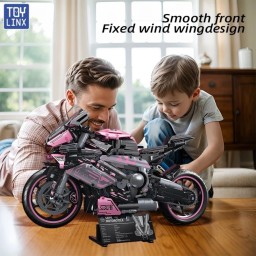 مجسم دراجة نارية رياضية من الليغو بتصميم ميكانيكي – اللون الوردي Mechanical Sport Motorcycle Building Blocks Pink