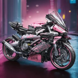 مجسم دراجة نارية رياضية من الليغو بتصميم ميكانيكي – اللون الوردي Mechanical Sport Motorcycle Building Blocks Pink