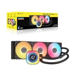 كورسير iCUE LINK TITAN 360 RX LCD مبرد سائل لوحدة المعالجة المركزية، منخفض الضوضاء، اضواء RGB، ثلاث مراوح Corsair iCUE Link Titan 360 RX LCD Liquid CPU Cooler, Low Noise, FlowDrive Cooling Engine, 3X RX120 RGB Fans - Black