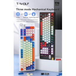 كيبورد ألعاب ميكانيكي تي-وولف  T70 بـ 97 مفتاح ثلاثي الأوضاع – أبيض T-WOLF T70 Mechanical Gaming Keyboard - 97 Keys - Tri Mode - White
