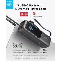 أنكر A1695H11 – بنك طاقة 25000mAh بقدرة 165 واط ANKER POWER BANK A1695H11  25000 MAH 165w