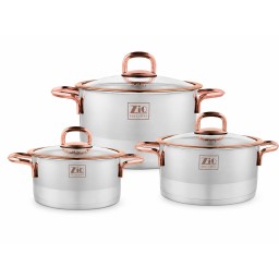 طقم قدور ستانلس ستيل 3 قطع زيو بابيلون Zio Exclusive Babylon Rose Gold Stainless Steel Cookware Set 3PCS