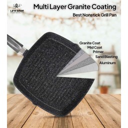 مقلاة شواء غير لاصقة من لايف سمايل مع غطاء زجاجي - آمنة للاستخدام في الفرن - قياس 24 Cooking pan from Life smile - 24