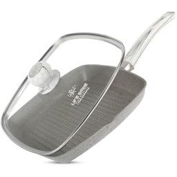 مقلاة شواء غير لاصقة من لايف سمايل مع غطاء زجاجي - آمنة للاستخدام في الفرن - قياس 24 Cooking pan from Life smile - 24