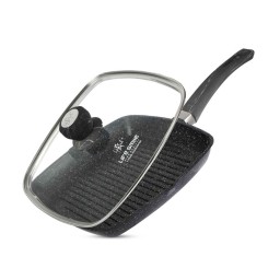 مقلاة شواء غير لاصقة من لايف سمايل مع غطاء زجاجي - آمنة للاستخدام في الفرن - قياس 28 Cooking pan from Life smile - 28