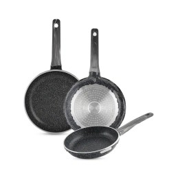 طقم مقالي (طاوات) 3 قطع من الغرانيت الصحي مانع للالتصاق بتصميم حجري مميز Cooking pan set from Life Smile