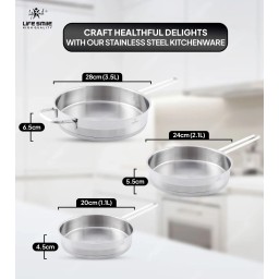 سيت مقلاة ستانلس ستيل من لايف سمايل 18/10 Frying pan set LIFESMILE 18/10