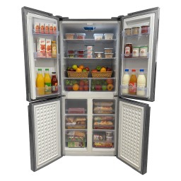 ثلاجة 4 أبواب نظام تبريد مباشر - تصميم زجاج رصاصي Shownic 4 Doors Refrigerator – Silver