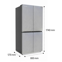 ثلاجة 4 أبواب نظام تبريد مباشر - تصميم زجاج رصاصي Shownic 4 Doors Refrigerator – Silver