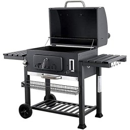 شواية فحم شواية فحم محمولة مطلية بمسحوق رمادي مع طاولات جانبية قابلة للتعديل barbecue grill and smoker