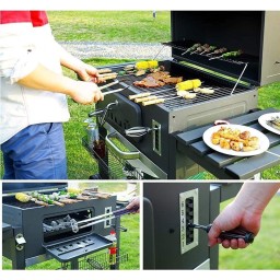 شواية فحم شواية فحم محمولة مطلية بمسحوق رمادي مع طاولات جانبية قابلة للتعديل barbecue grill and smoker