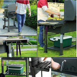 شواية فحم شواية فحم محمولة مطلية بمسحوق رمادي مع طاولات جانبية قابلة للتعديل barbecue grill and smoker