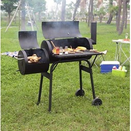 شواية باربيكيو فحم برميلية مع صندوق تدخين جانبي منفصل Offset Smoker