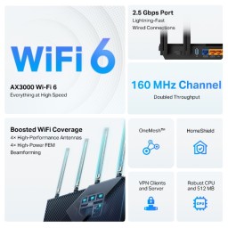 تي بي-لينك آرتشر AX55 برو AX3000 – راوتر واي فاي 6 ثنائي النطاق TP-Link Archer AX55 Pro AX3000 Dual-Band Wi-Fi 6 Router